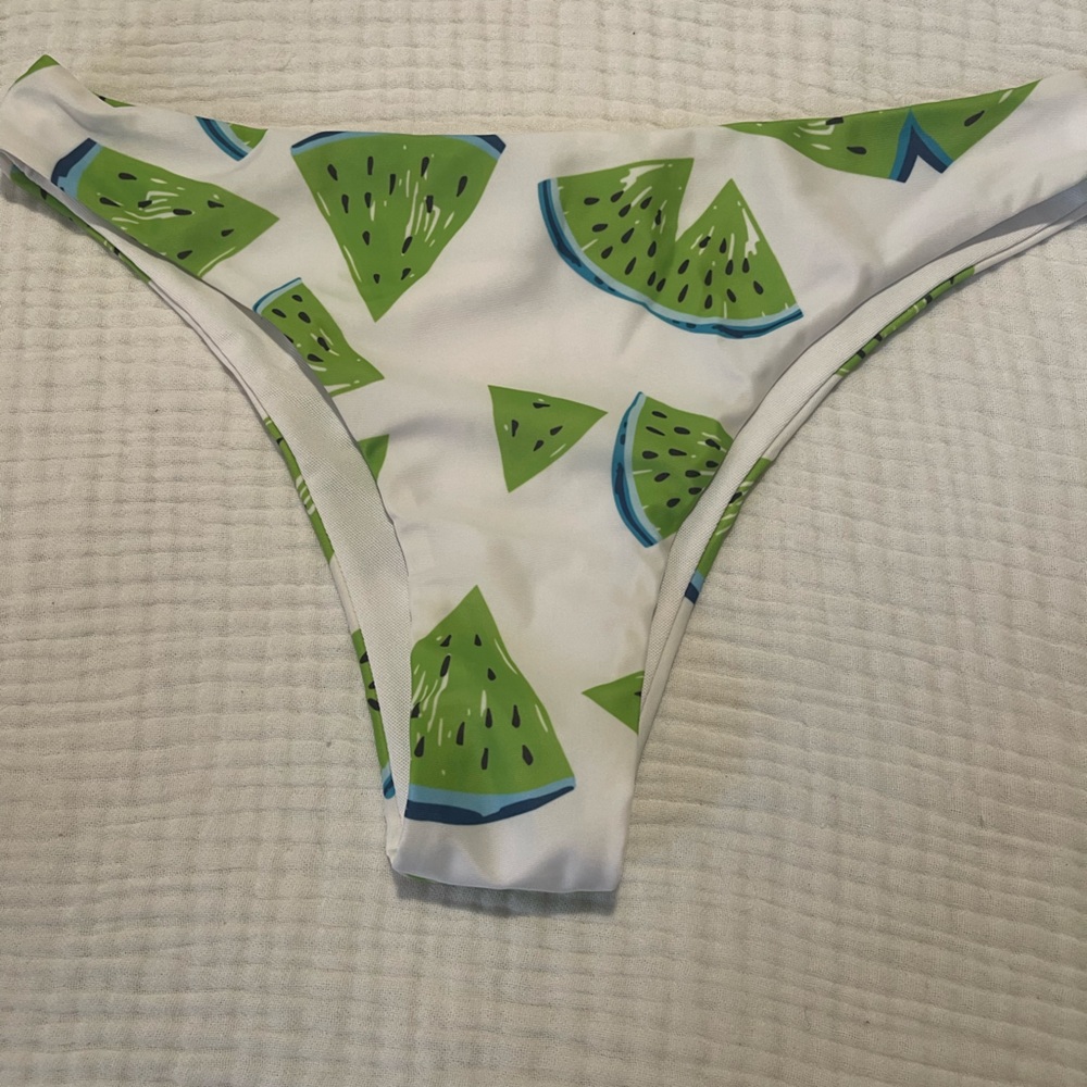 White Bikini Top and Bottom with Green Watermelon Print